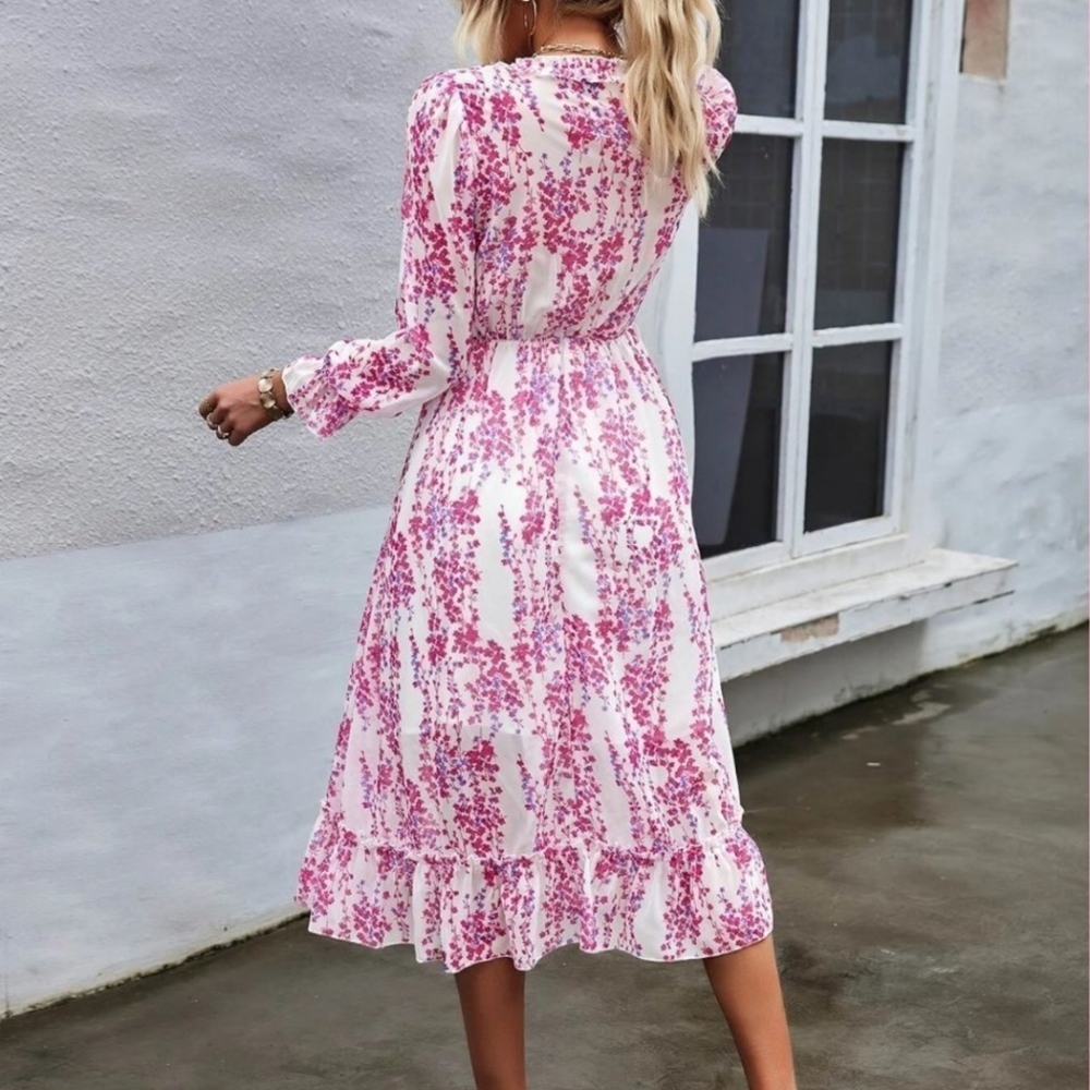 BOHO Women's Floral Print Long Sleeve Ruffle Hem size 8/10 - Picture 3 of 4